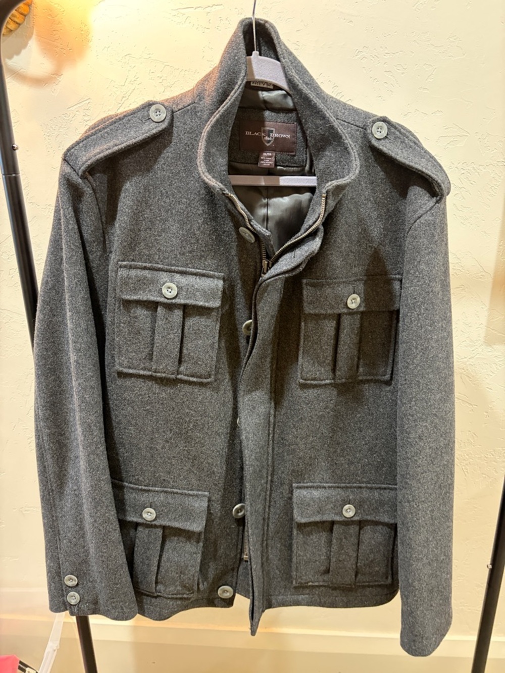 Black Brown 1826 Charcoal Gray Military-Style Field Jacket XL